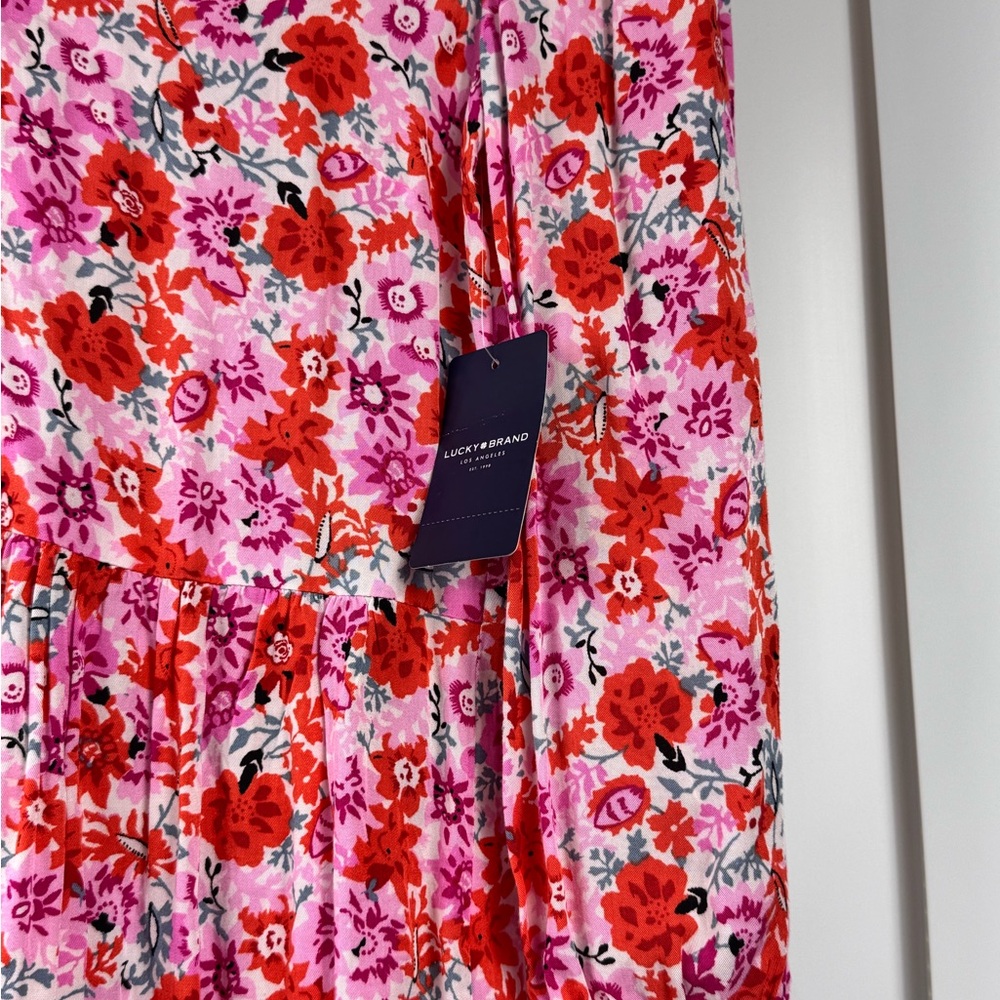 Lucky Brand Pink & Coral Floral Peplum Tie-Front Waist Blouse NWT - Picture 6 of 11